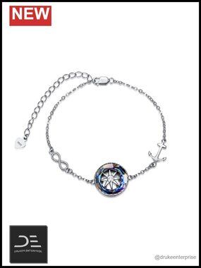 925 Sterling Silver Compass Bracelet Color Change Crystal Graduation Gift Women
